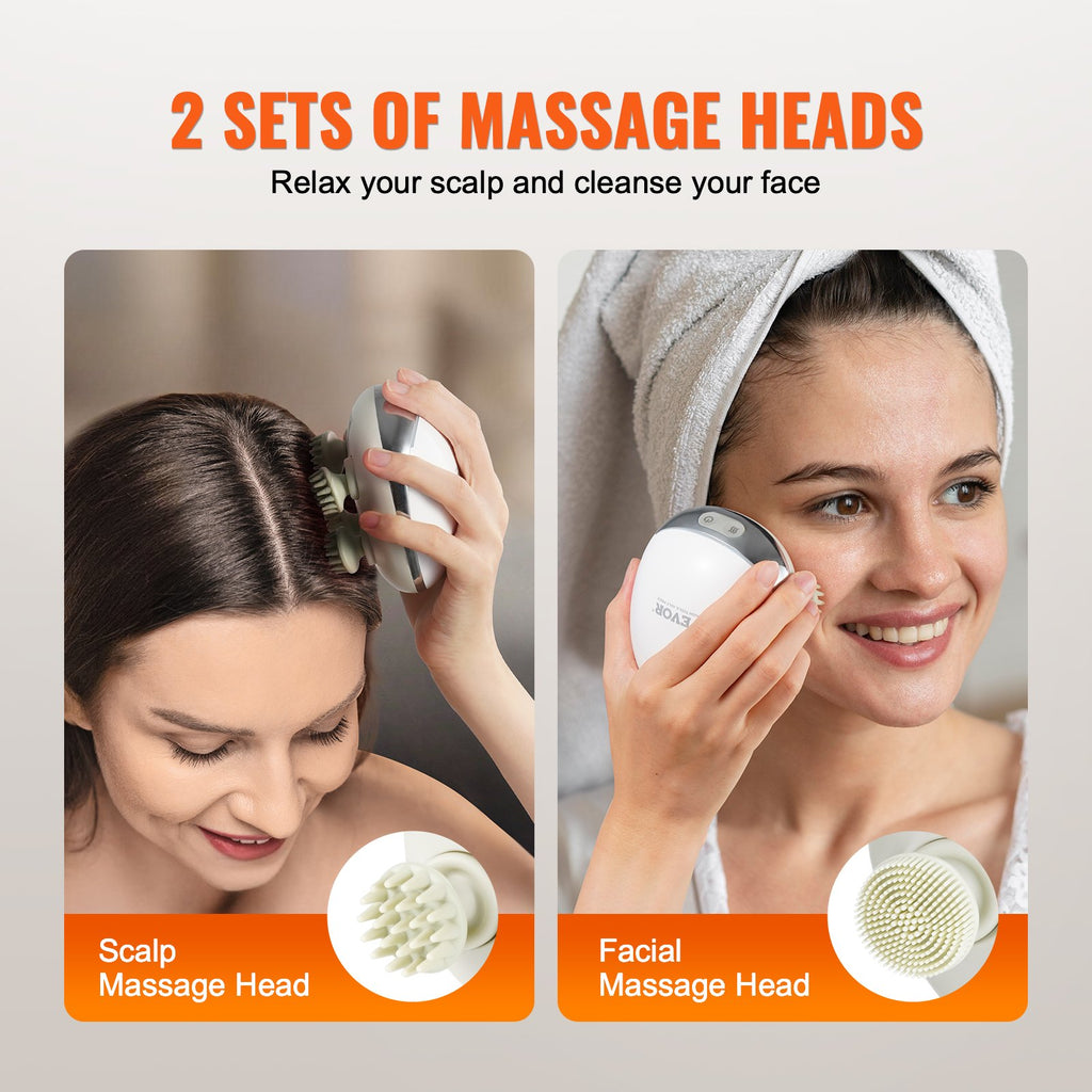 Electric Scalp Massager With Heat, Rechargeable Heated Head Massager, IPX7 Waterproof | Portable Kneading Scalp Scratcher With 8 Removable Massage Head For Hair Growth, Deep Clean, Stress Relax